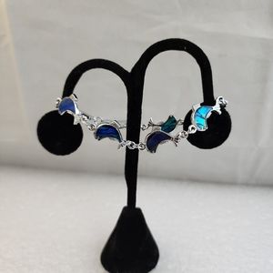 Silver Tone Abalone Shell Inlay Dolphin Fish Bracelet